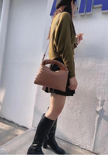 Dina Mini Intrecciato Leather Tote Camel