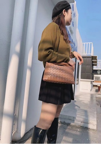 Dina Mini Intrecciato Leather Tote Camel