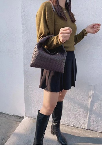 Dina Mini Intrecciato Leather Tote Choco