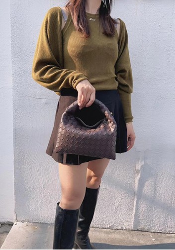 Dina Mini Intrecciato Leather Tote Choco