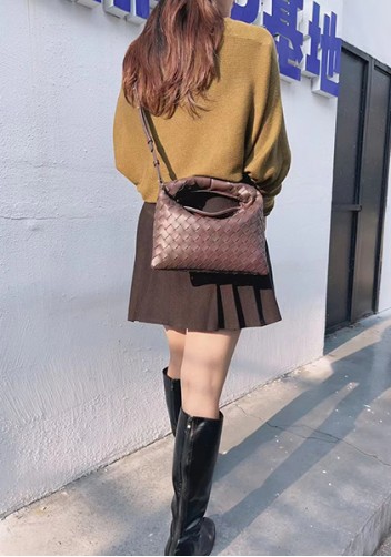 Dina Mini Intrecciato Leather Tote Choco