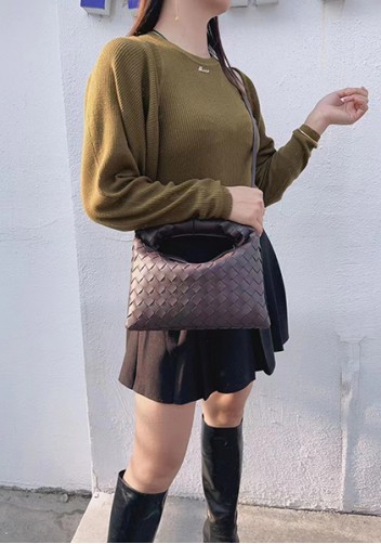 Dina Mini Intrecciato Leather Tote Choco