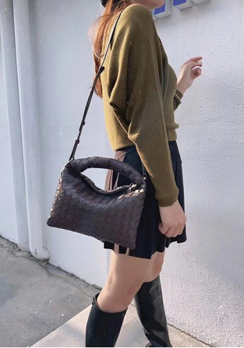 Dina Mini Intrecciato Leather Tote Choco