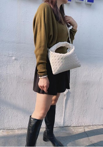 Dina Mini Intrecciato Leather Tote Cream