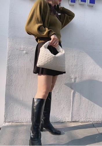 Dina Mini Intrecciato Leather Tote Cream