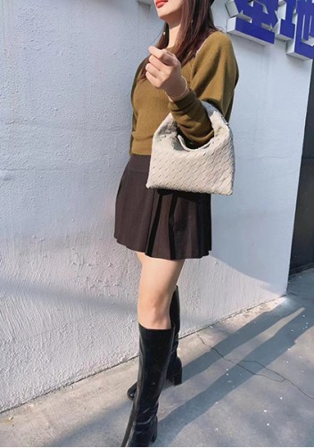 Dina Mini Intrecciato Leather Tote Cream