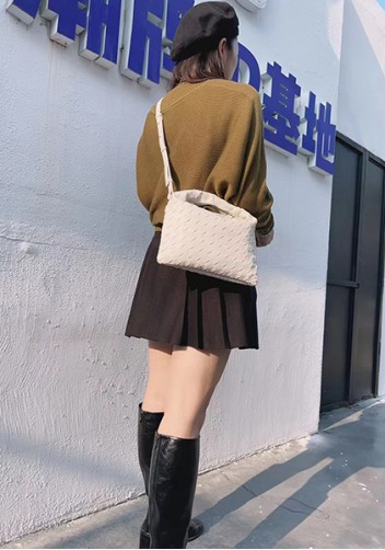 Dina Mini Intrecciato Leather Tote Cream
