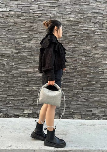 Dina Mini Intrecciato Leather Tote Grey