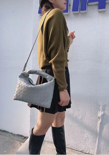 Dina Mini Intrecciato Leather Tote Grey