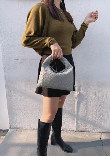 Dina Mini Intrecciato Leather Tote Grey