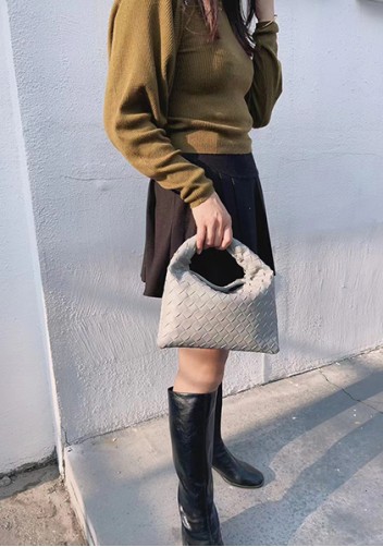 Dina Mini Intrecciato Leather Tote Grey