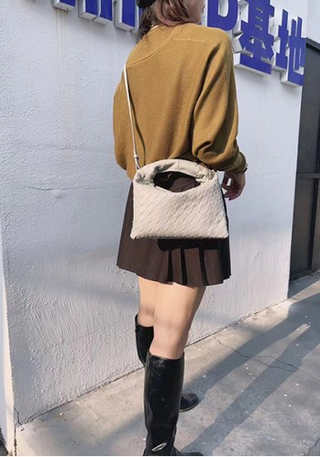 Dina Mini Intrecciato Leather Tote Grey