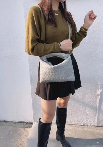 Dina Mini Intrecciato Leather Tote Grey