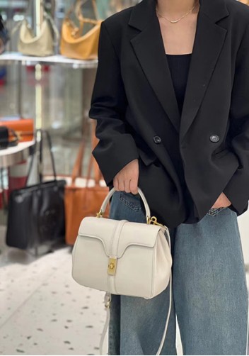 Shimanne Top handle Calfskin Medium Bag Cream