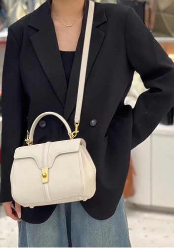 Shimanne Top handle Calfskin Medium Bag Cream