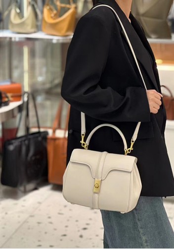 Shimanne Top handle Calfskin Medium Bag Cream