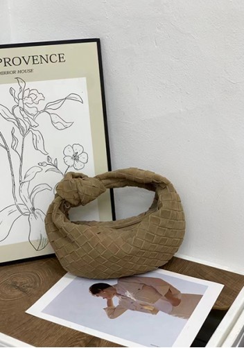 Dina Small Knotted Intrecciato Suede Leather Tote Beige