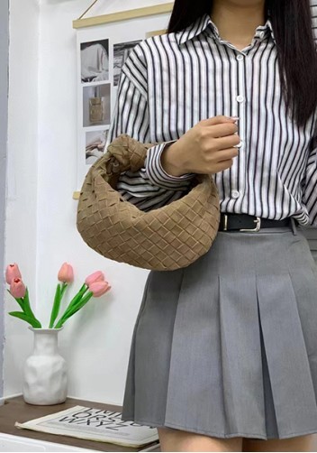 Dina Small Knotted Intrecciato Suede Leather Tote Beige