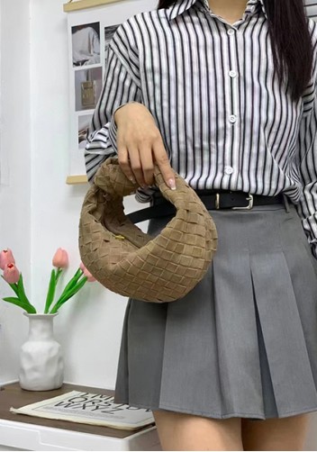 Dina Small Knotted Intrecciato Suede Leather Tote Beige