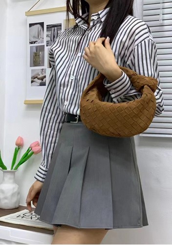 Dina Small Knotted Intrecciato Suede Leather Tote Camel