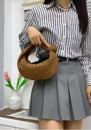 Dina Small Knotted Intrecciato Suede Leather Tote Camel