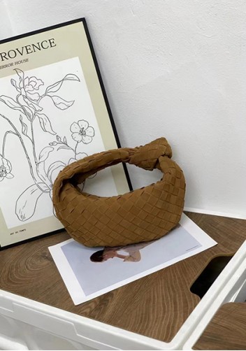 Dina Small Knotted Intrecciato Suede Leather Tote Camel