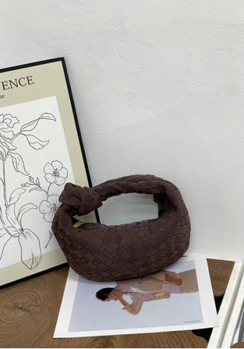 Dina Small Knotted Intrecciato Suede Leather Tote Choco