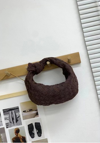 Dina Small Knotted Intrecciato Suede Leather Tote Choco