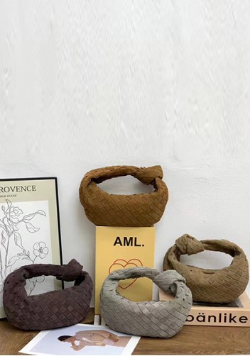 Dina Small Knotted Intrecciato Suede Leather Tote Choco