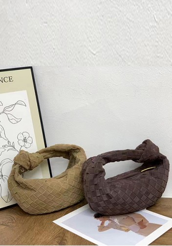 Dina Small Knotted Intrecciato Suede Leather Tote Choco