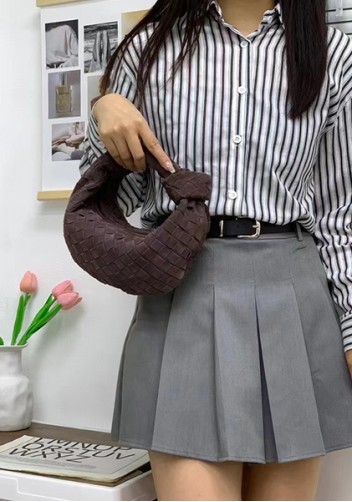 Dina Small Knotted Intrecciato Suede Leather Tote Choco