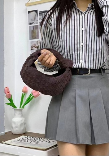 Dina Small Knotted Intrecciato Suede Leather Tote Choco