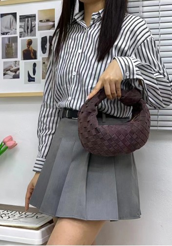 Dina Small Knotted Intrecciato Suede Leather Tote Choco