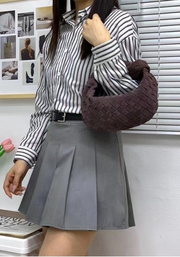 Dina Small Knotted Intrecciato Suede Leather Tote Choco