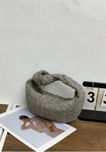 Dina Small Knotted Intrecciato Suede Leather Tote Grey