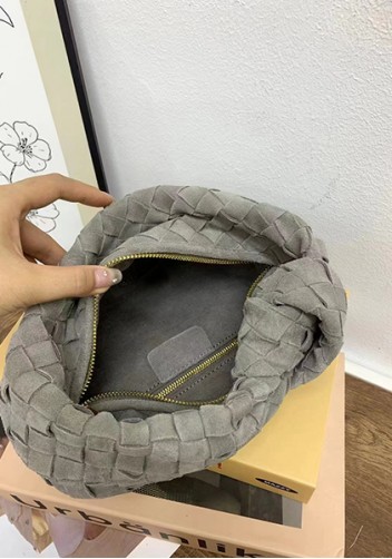 Dina Small Knotted Intrecciato Suede Leather Tote Grey