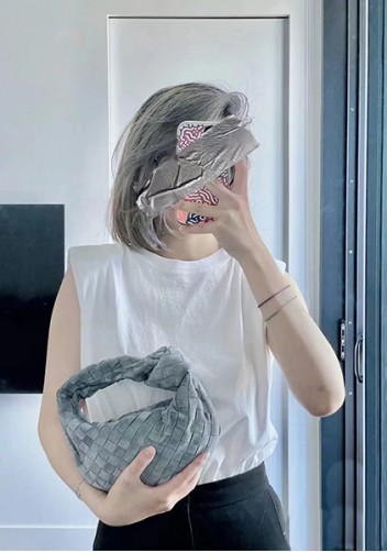 Dina Small Knotted Intrecciato Suede Leather Tote Grey