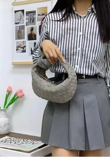 Dina Small Knotted Intrecciato Suede Leather Tote Grey