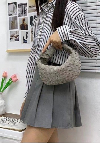 Dina Small Knotted Intrecciato Suede Leather Tote Grey