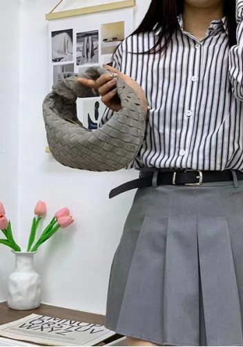 Dina Small Knotted Intrecciato Suede Leather Tote Grey