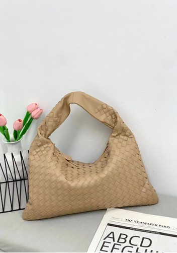 Dina Large Intrecciato Leather Zip Tote Beige