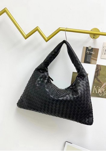 Dina Large Intrecciato Leather Zip Tote Black