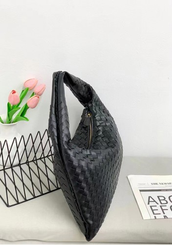 Dina Large Intrecciato Leather Zip Tote Black