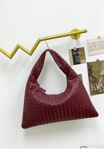 Dina Large Intrecciato Leather Zip Tote Burgundy