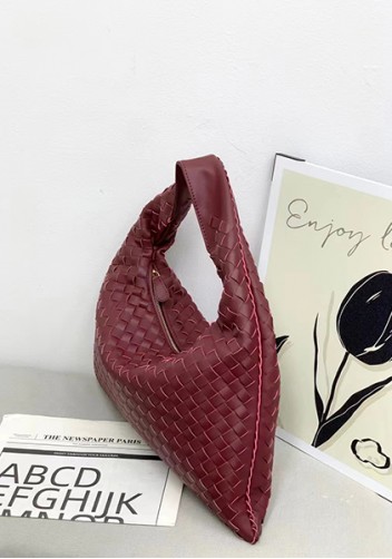 Dina Large Intrecciato Leather Zip Tote Burgundy