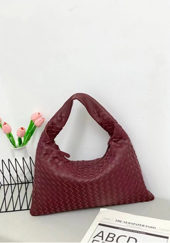 Dina Large Intrecciato Leather Zip Tote Burgundy