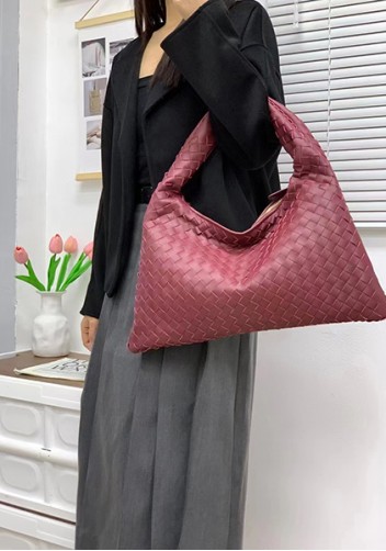 Dina Large Intrecciato Leather Zip Tote Burgundy