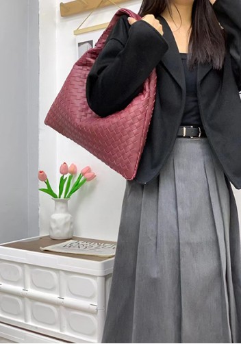 Dina Large Intrecciato Leather Zip Tote Burgundy