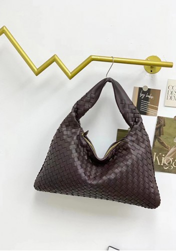 Dina Large Intrecciato Leather Zip Tote Choco