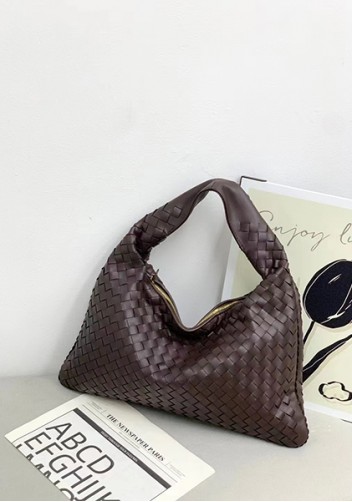 Dina Large Intrecciato Leather Zip Tote Choco